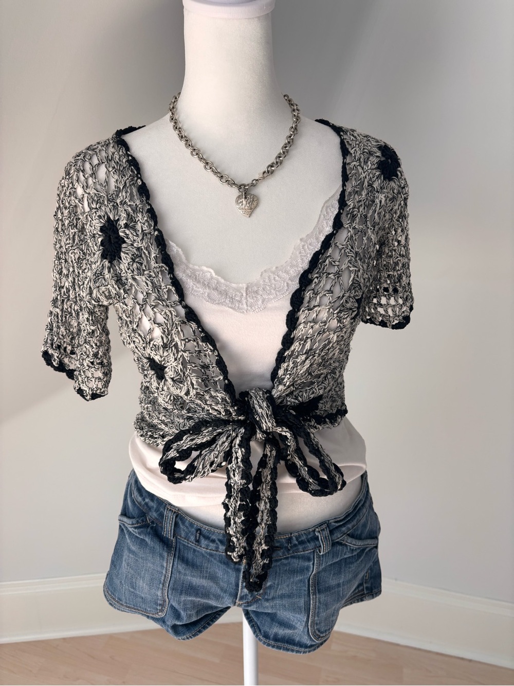 Hand Crocheted Tie Front Cardigan 🖤